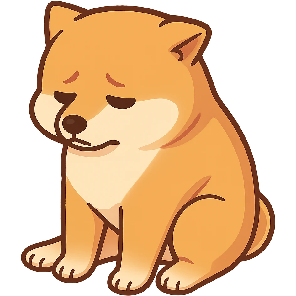 The Shiba Inu sat there in a cowardly manner, looking ashamed. emoji