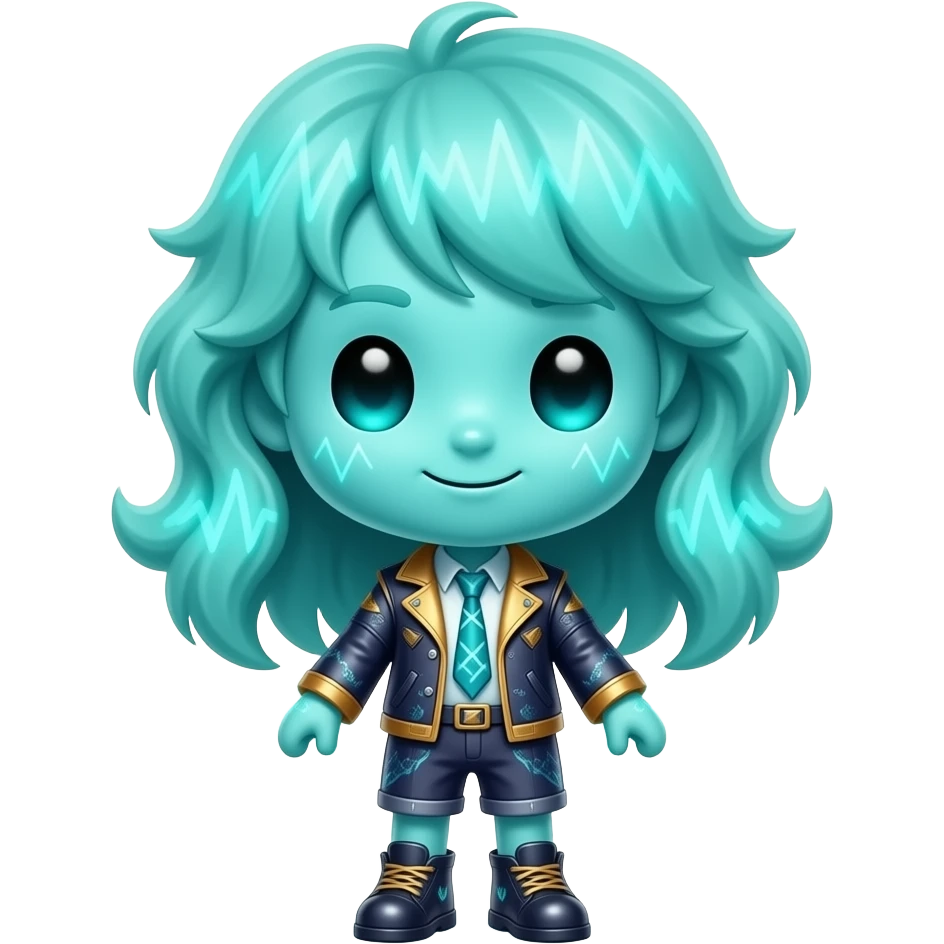 A magical echo mascot with a giant head and tiny body. It has glowing ...