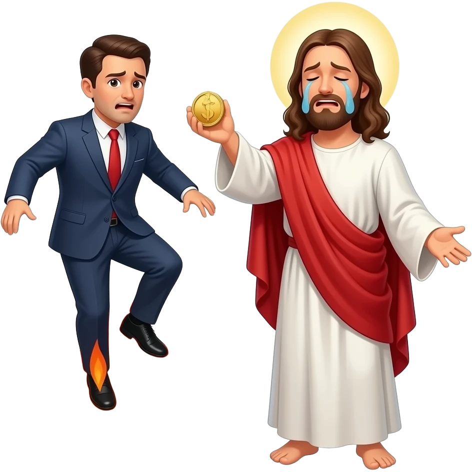 Jesus throwing a rich crying ceo into hell emoji