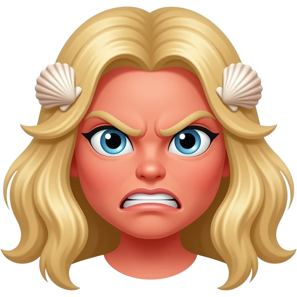 red angry mermaid face with shells in long hair blonde emoji