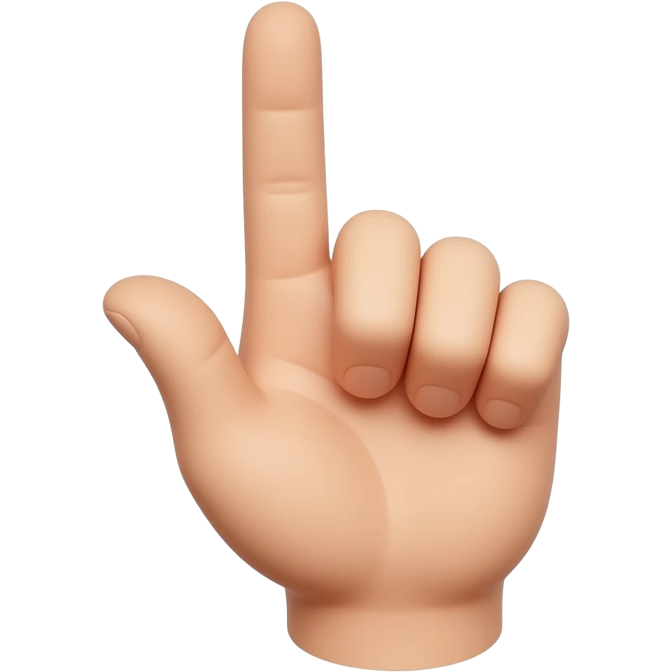 iOS-like 3D emoji hand only, index finger and pinky finger extended upward, thumb extended outward, middle and ring fingers folded inward, soft rounded glossy texture, natural skin tone, clean white background, centered composition, cute minimal icon style. emoji