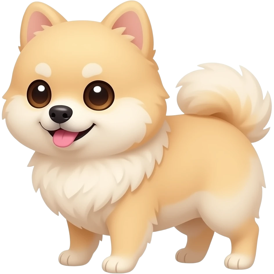 cream colored Pomeranian with brown eyes and a pink nose emoji