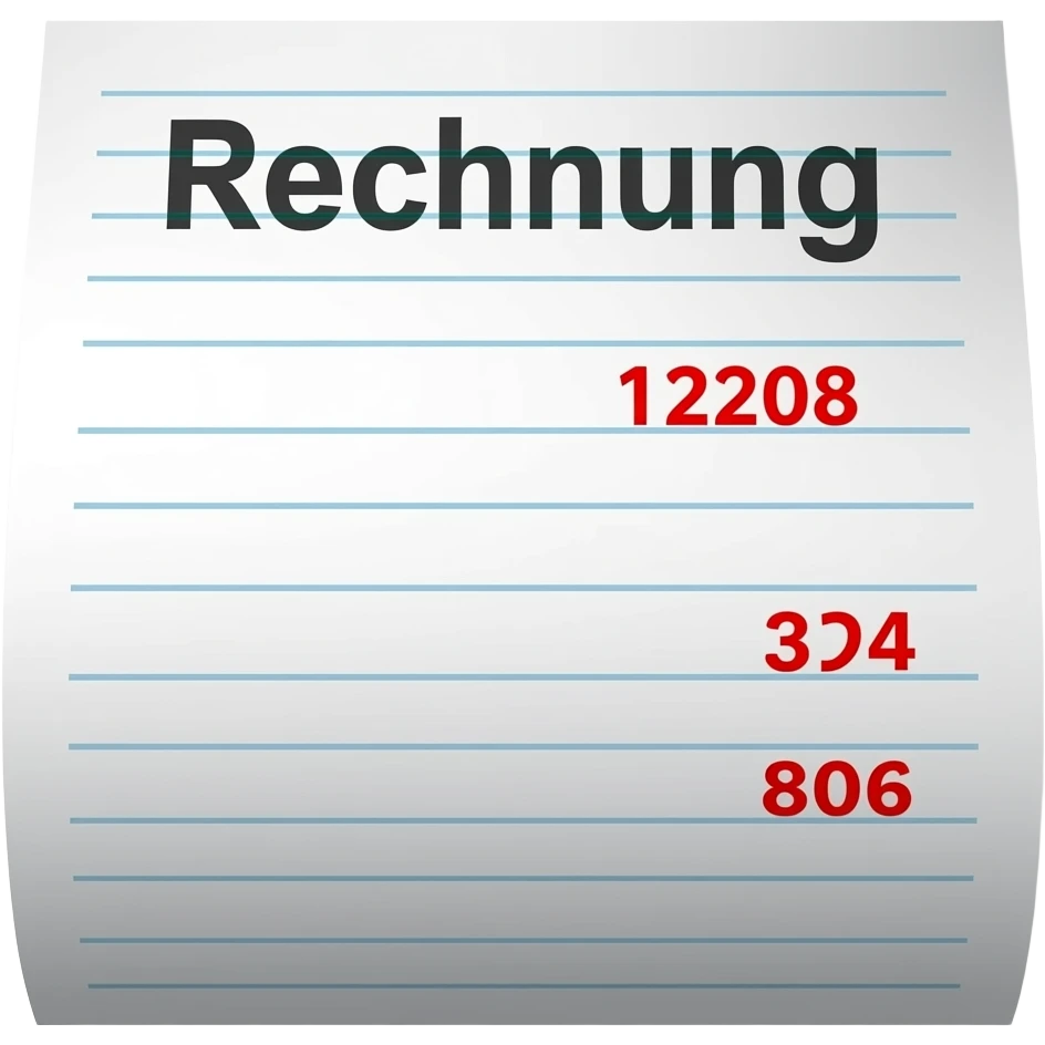mach ein emoji von einer Rechnung wo nur 'Rechnung' draufsteht und halt rote zahlen auf dem normalen Papier emoji