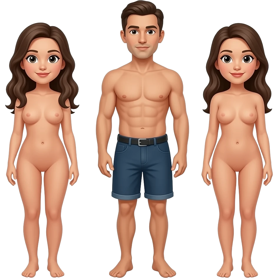One naked man and two naked women emoji