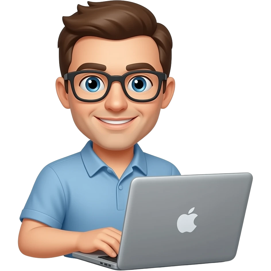 Geek men with macbook emoji