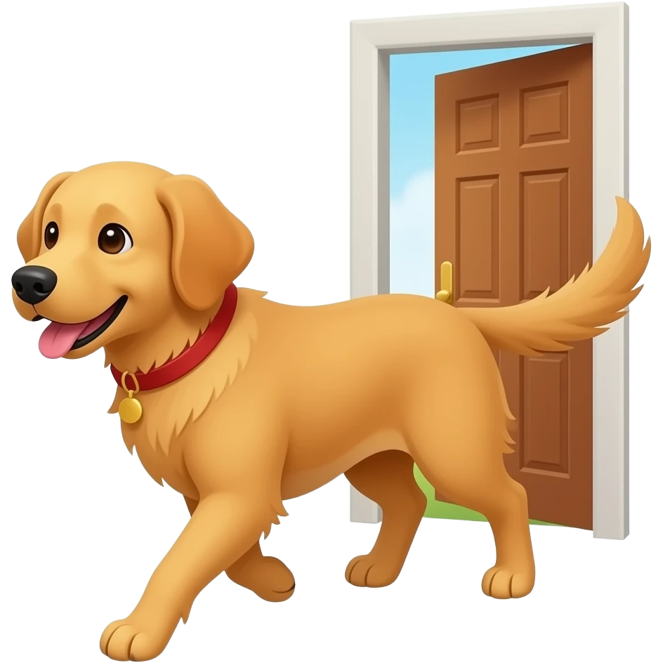 The Golden dog walks into the home. emoji