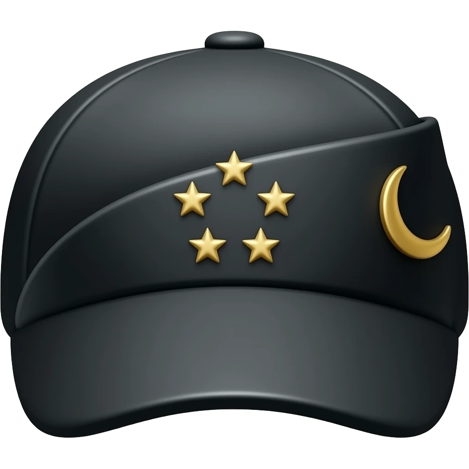 Flat Black Breton Cap military hat with stars and crescents pins on it emoji