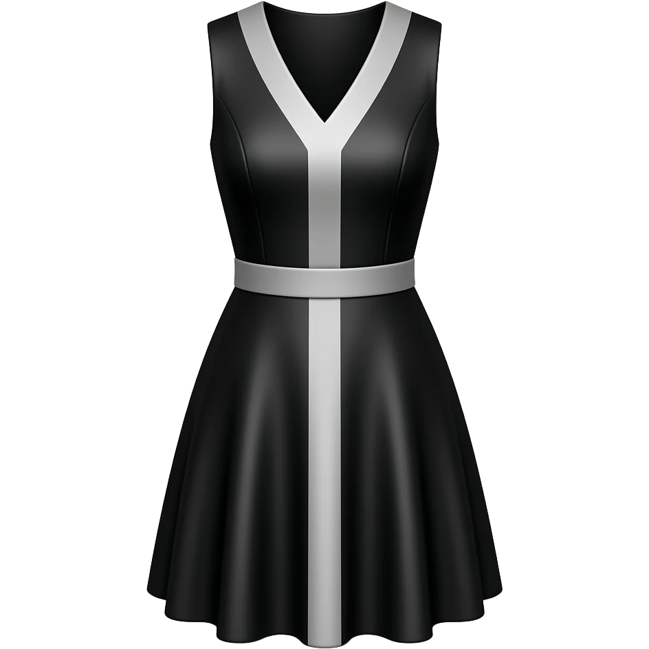 No belt. Black. Sharp V neck. No belt. A line. Sleeveless. Panels coming out from the waist. Knee length emoji