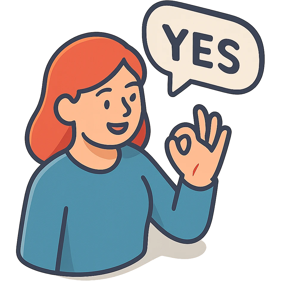 женщина говорит - yes, и делает жест рукой в знак согласия emoji