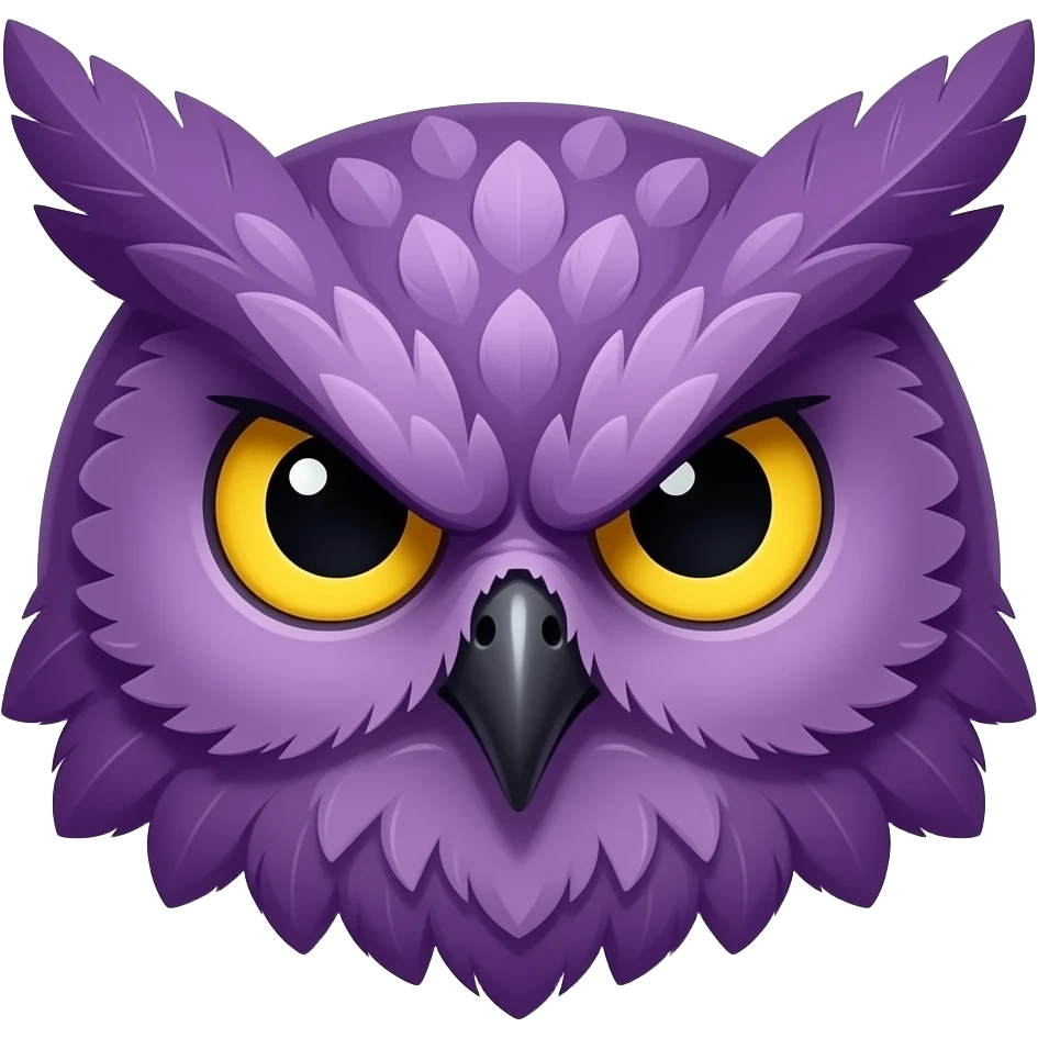 Twitch emote, a purple owl head, dark fantasy style like Dark Souls, angry or serious expression, yellow eyes, vector art, white outline, white background, square format, not chibi emoji