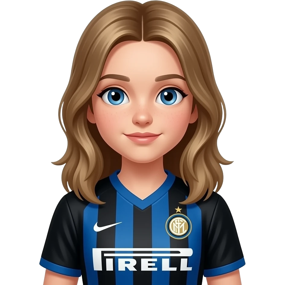 È una femmina ha i capelli biondi castani ha 12 anni e ama l’Inter la mia amica ha la maglietta dell’Inter La maglietta nera e azzurra Le strisce sono in verticale emoji