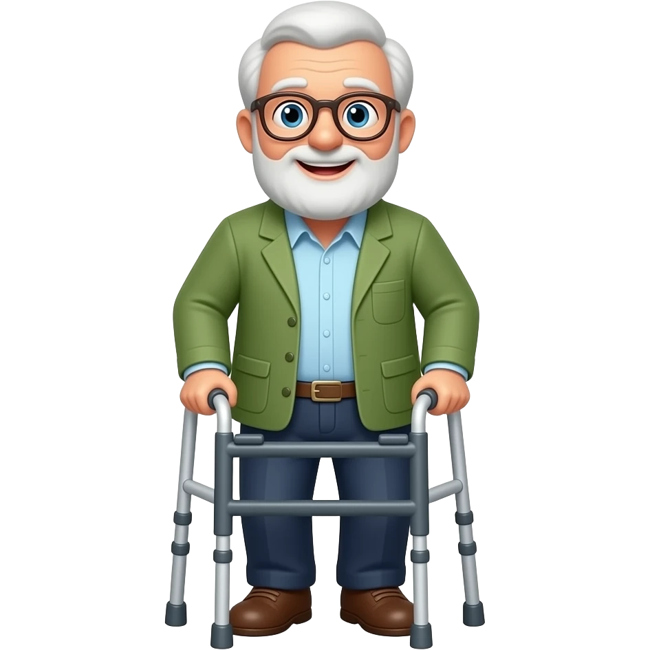 happy old man using walker emoji