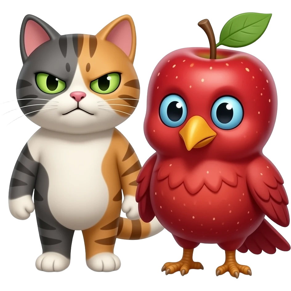 Cat and red bird mad infused apple together as 1 emoji