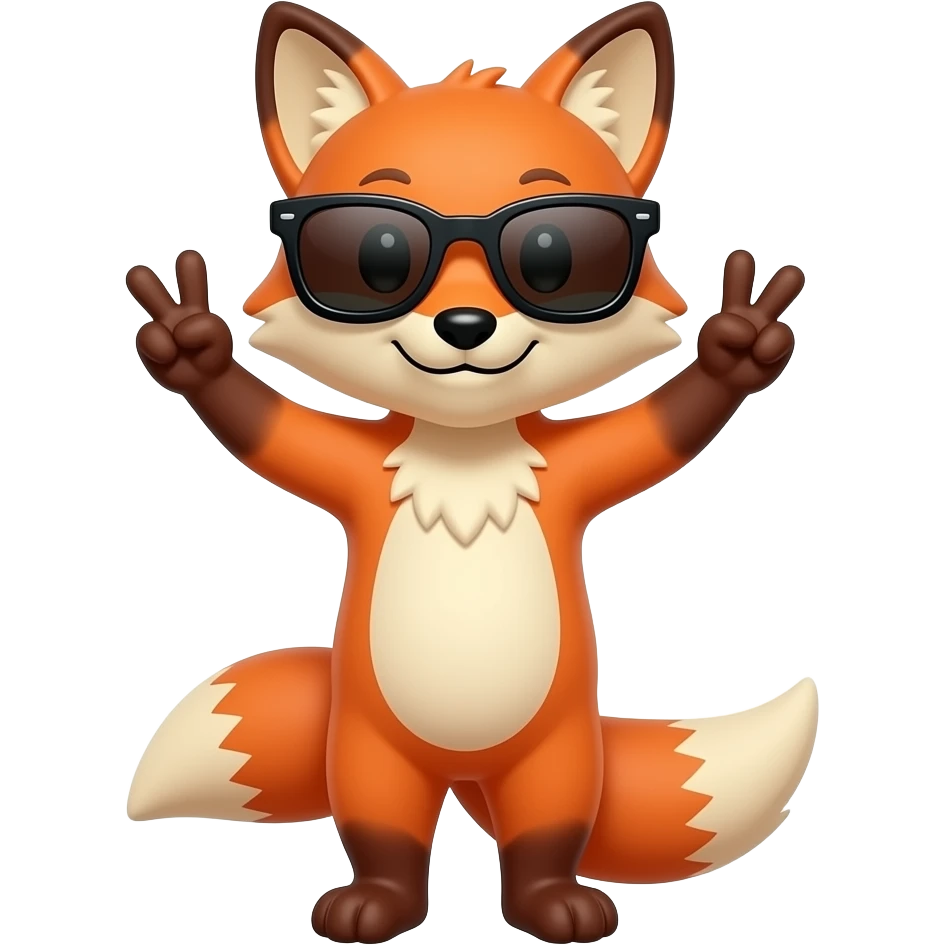 Fox doing a two hand peace sign, and wearing sunglass emoji