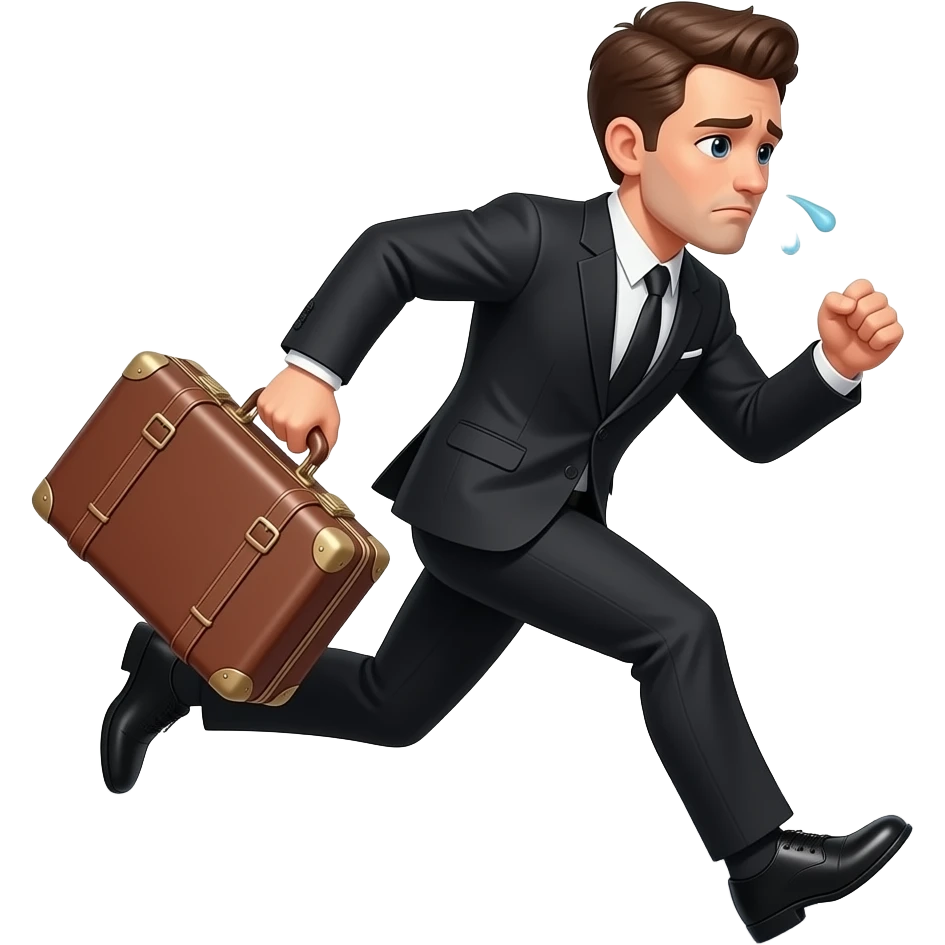 agile running with suitcase using suit and tired emoji