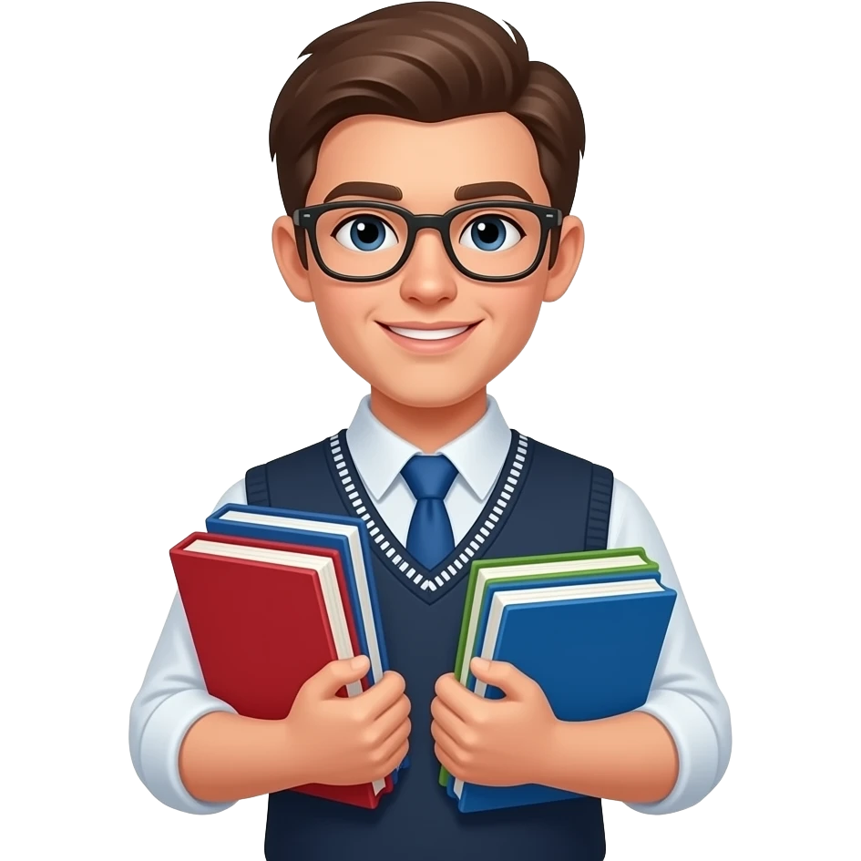 згенеруй учня з книгами й емблемою ліцея сузіря emoji