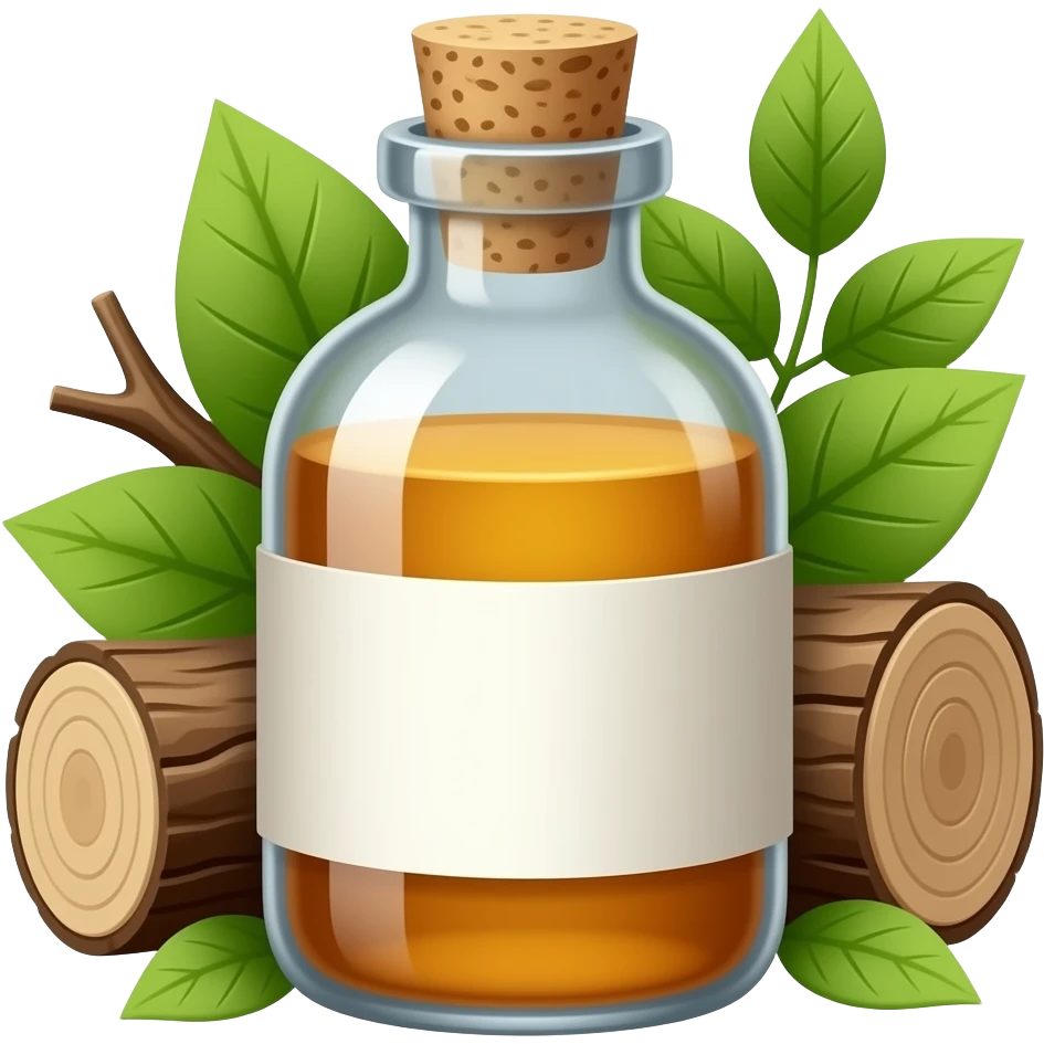 full medicine bottle with tree bark and leaves nearby emoji