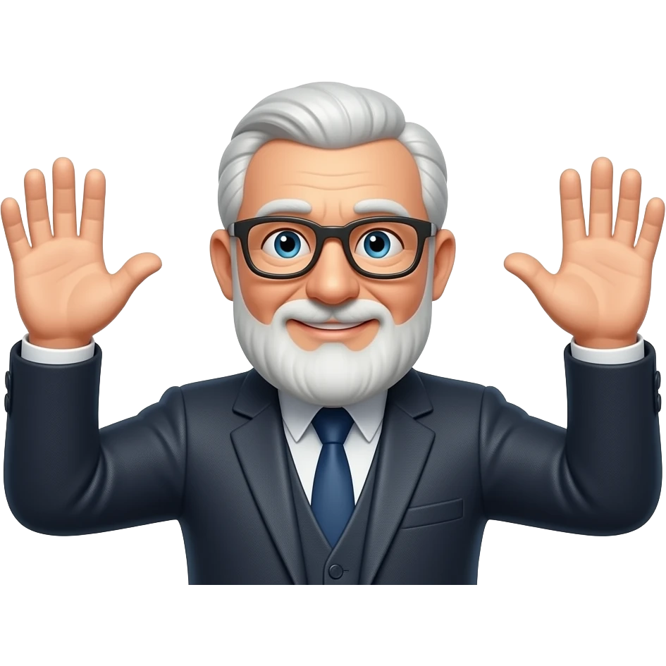 A old man with his hands up and behind him it says ABSOLUTE CINEMA. make the emoji grey emoji