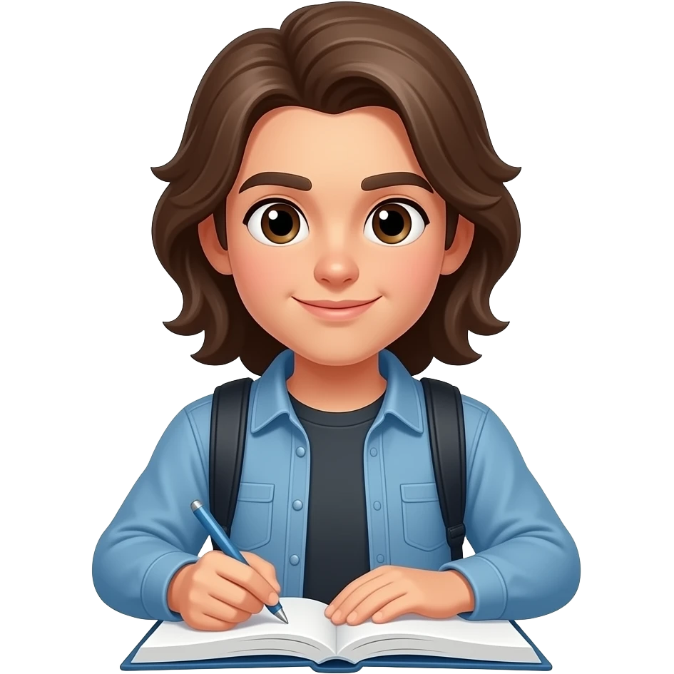 study session, long brown hair male student emoji