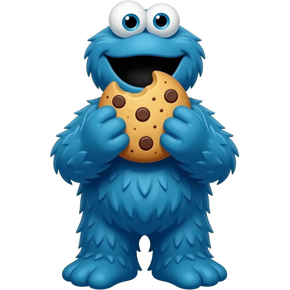 Cookie monster eating a chocolate chip cookie emoji