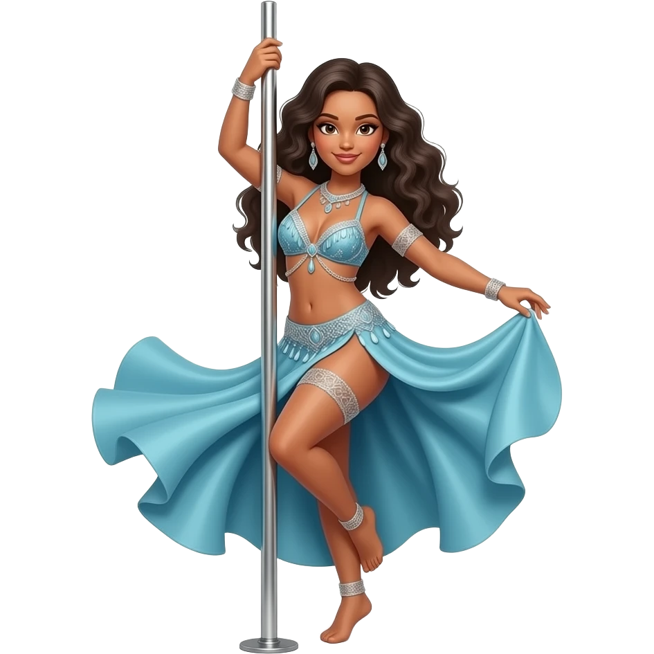 light skin exotic dancer on a stripper pole, silver necklace emoji