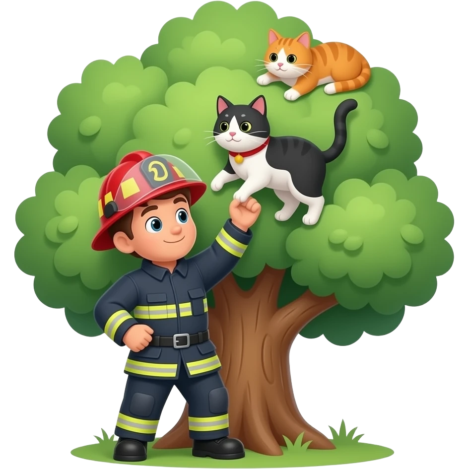 fire fighter hero saving cat from treecrown emoji