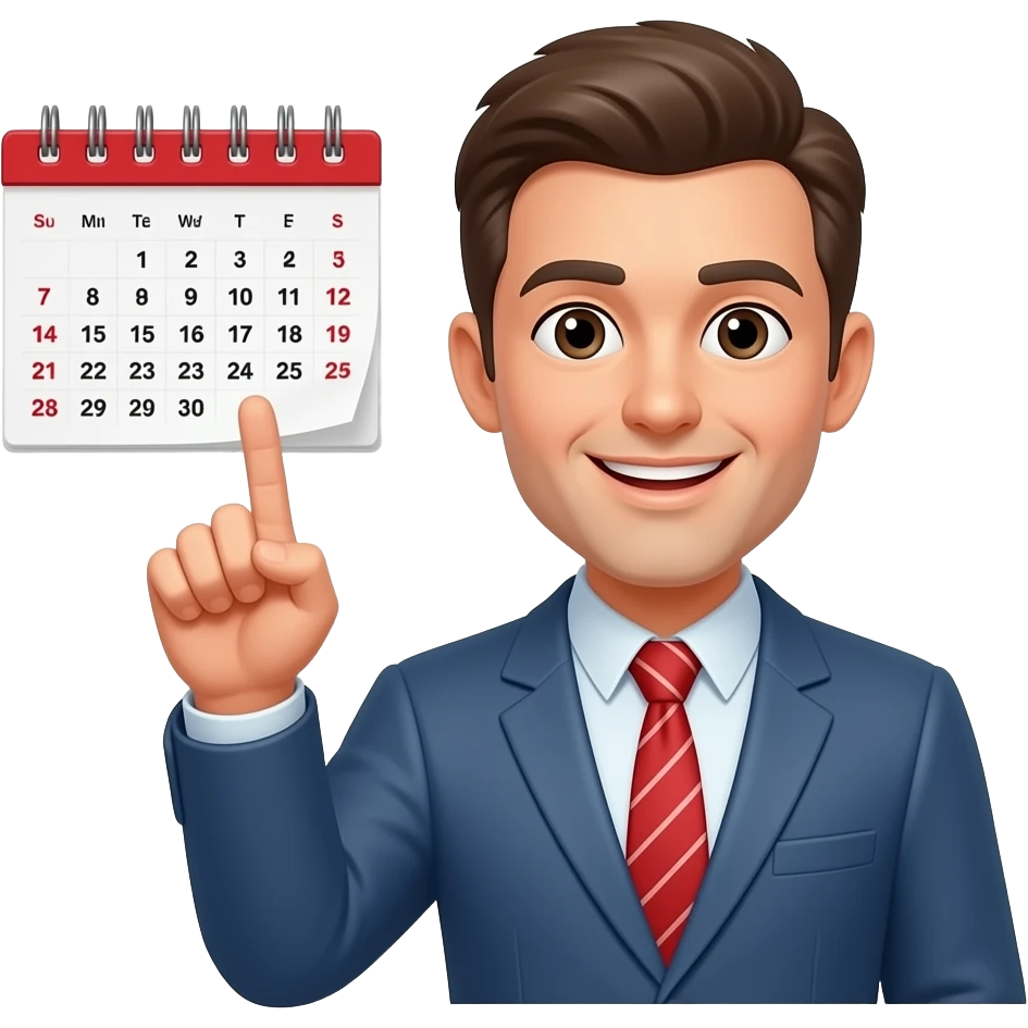 a man pointing at his calendar emoji