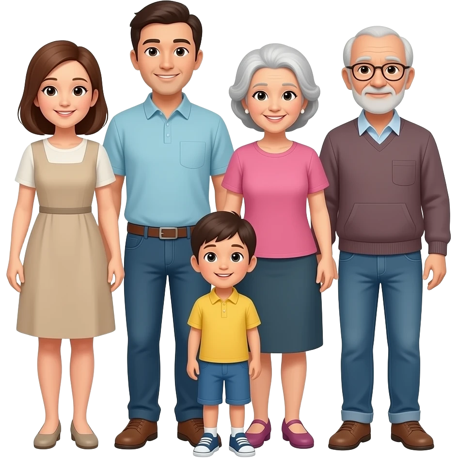 семья мама папа бабушка дедушка дети в полный рост emoji
