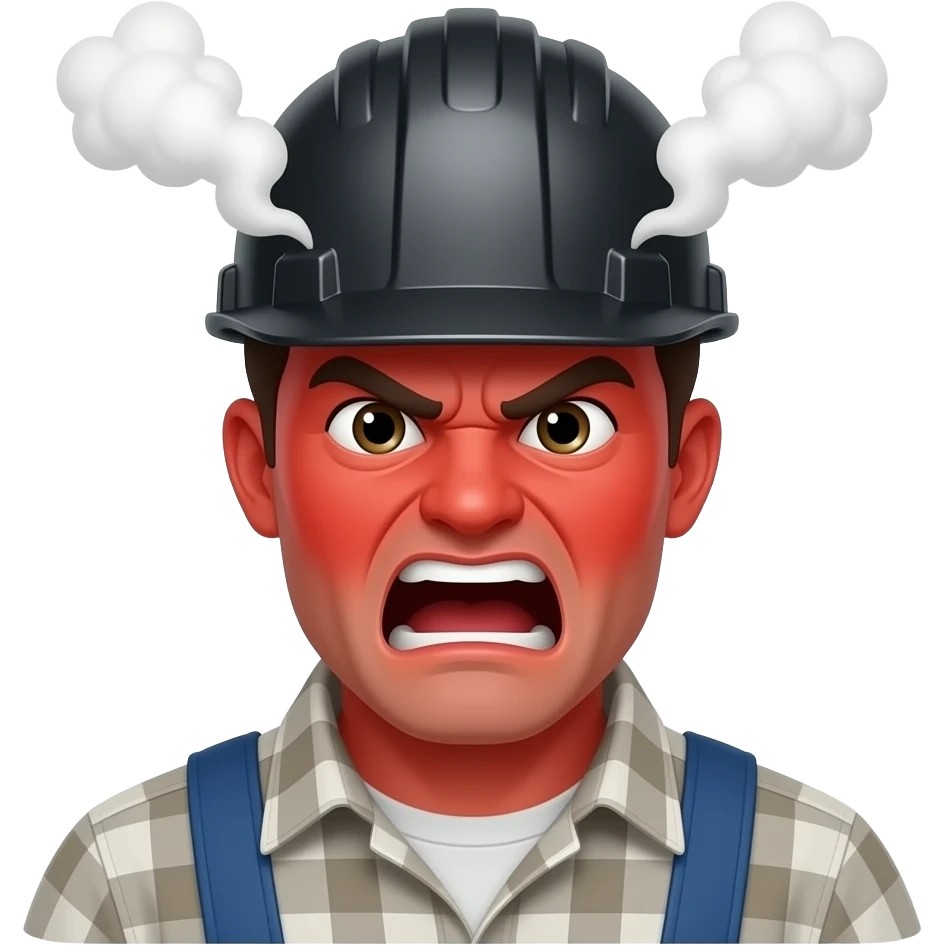 3. Angry Site Foreman    Construction foreman raging about lateness. face pic, steam coming from his head an red face, black helmet emoji