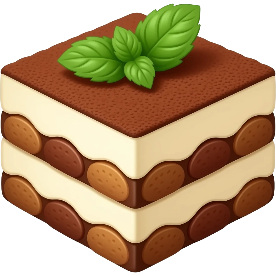 Square tiramisu with mint leaf on top emoji