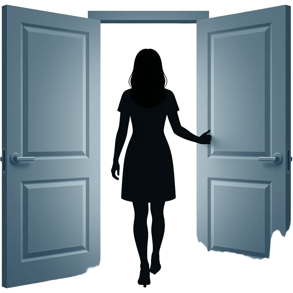 complete door open with a woman silhouette leaving, emotional scene ...
