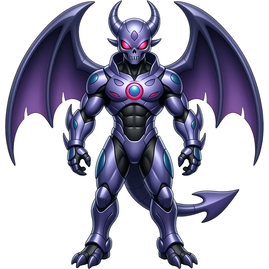 Shiny Futuristic Badass Demonic Spectral Dusky Spooky Skull-faced Cool Hot Stylish Handsome Alien-Salandit-Darkrai-Genesect-Fakémon-fusion (full body) emoji