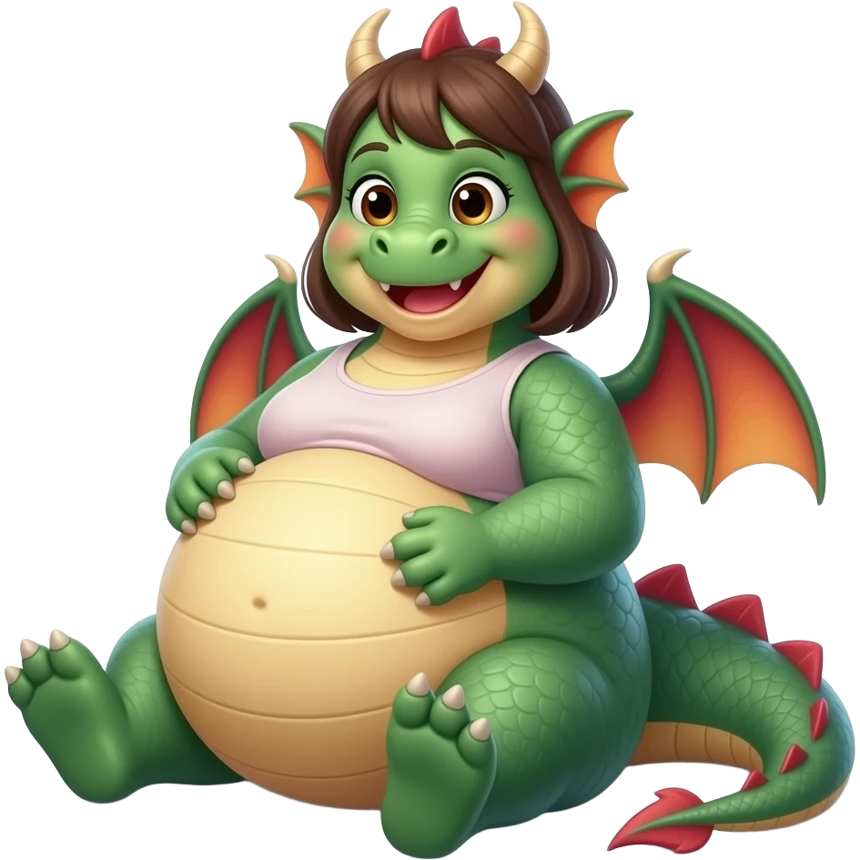 A lounging girl dragon,so fat & full that her heavy big round tummy looks pregnant,she is so bloated,how about a gentle tickle rub on her sensitive bellybutton to make her proudly giggle,what a fatty. emoji