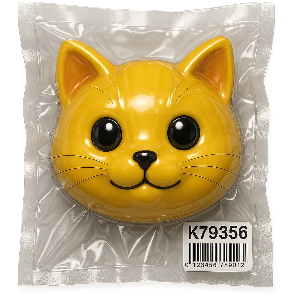 cute cat face with glossy reflections in vacuum-sealed style emoji