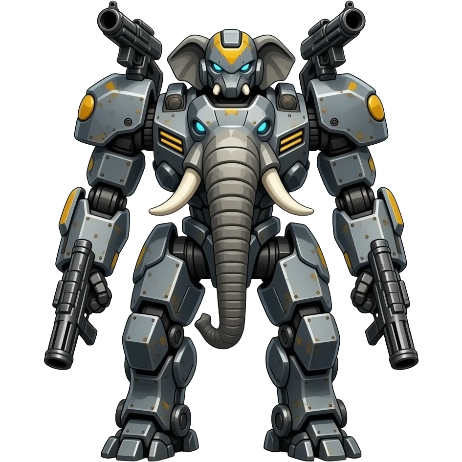 Armored mecha elephant robot killer with  miniguns on its shoulderplates emoji