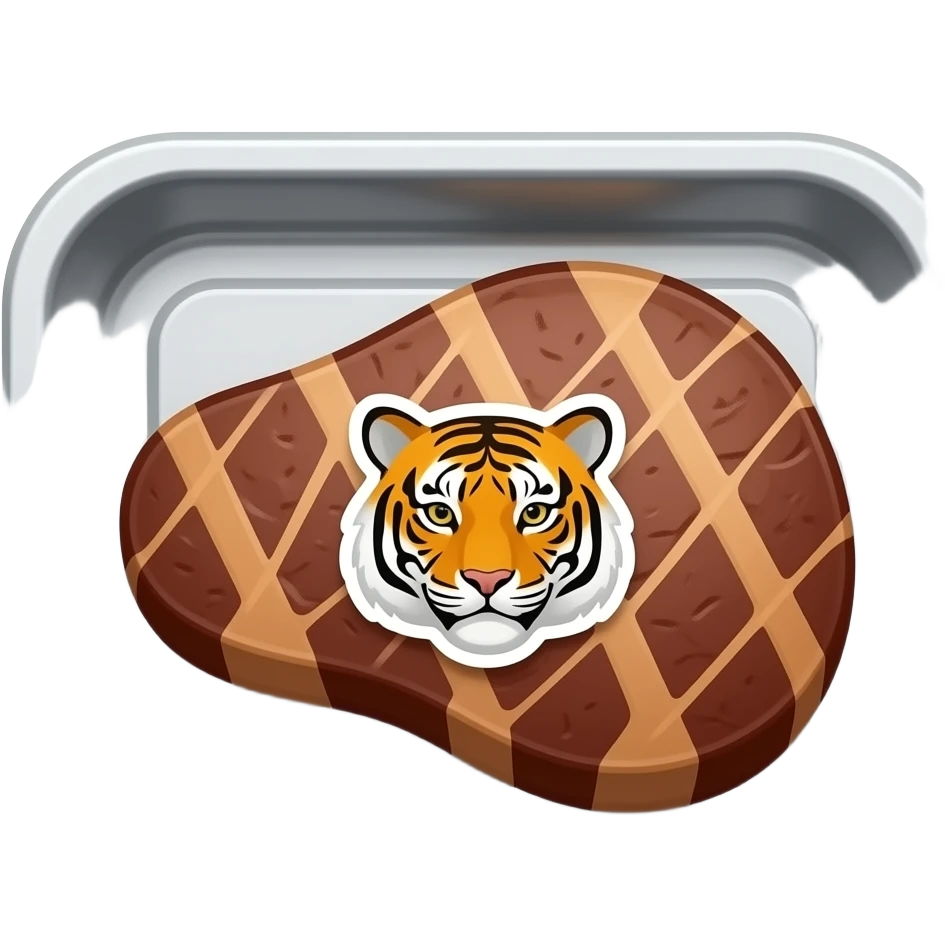 a tray of steaks with a tiger sticker on it emoji