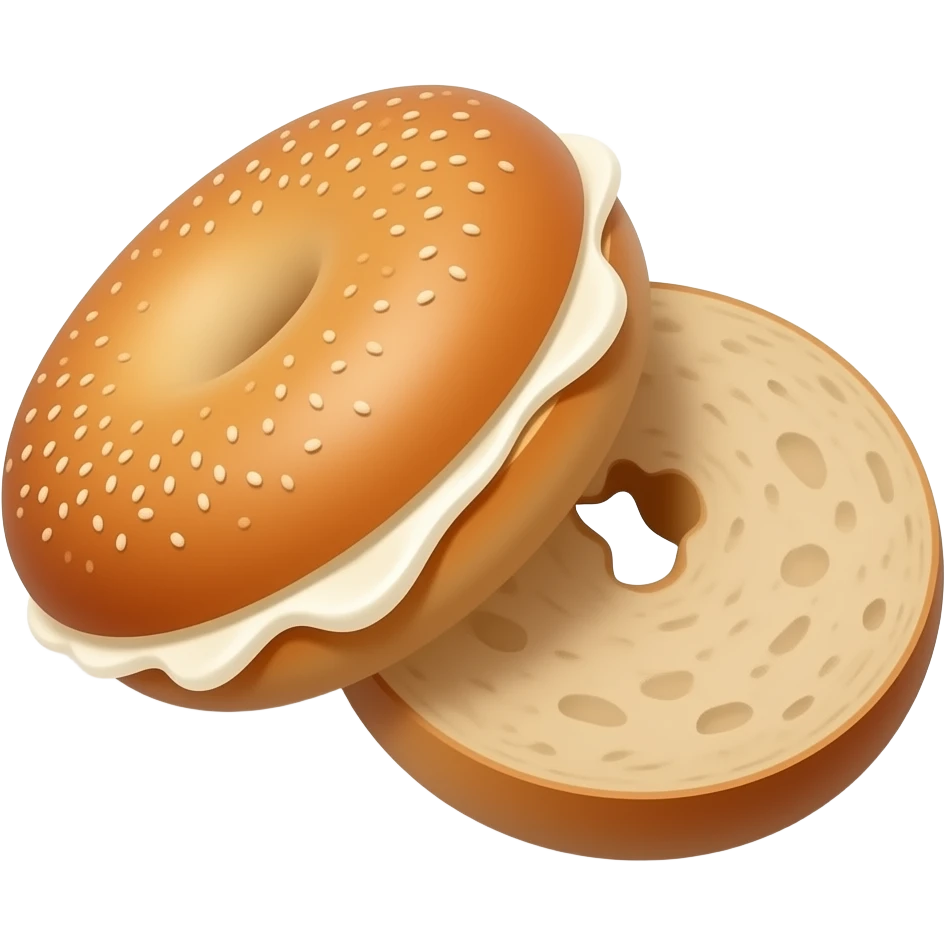 Everything bagel split next to each other with cream cheese on them emoji