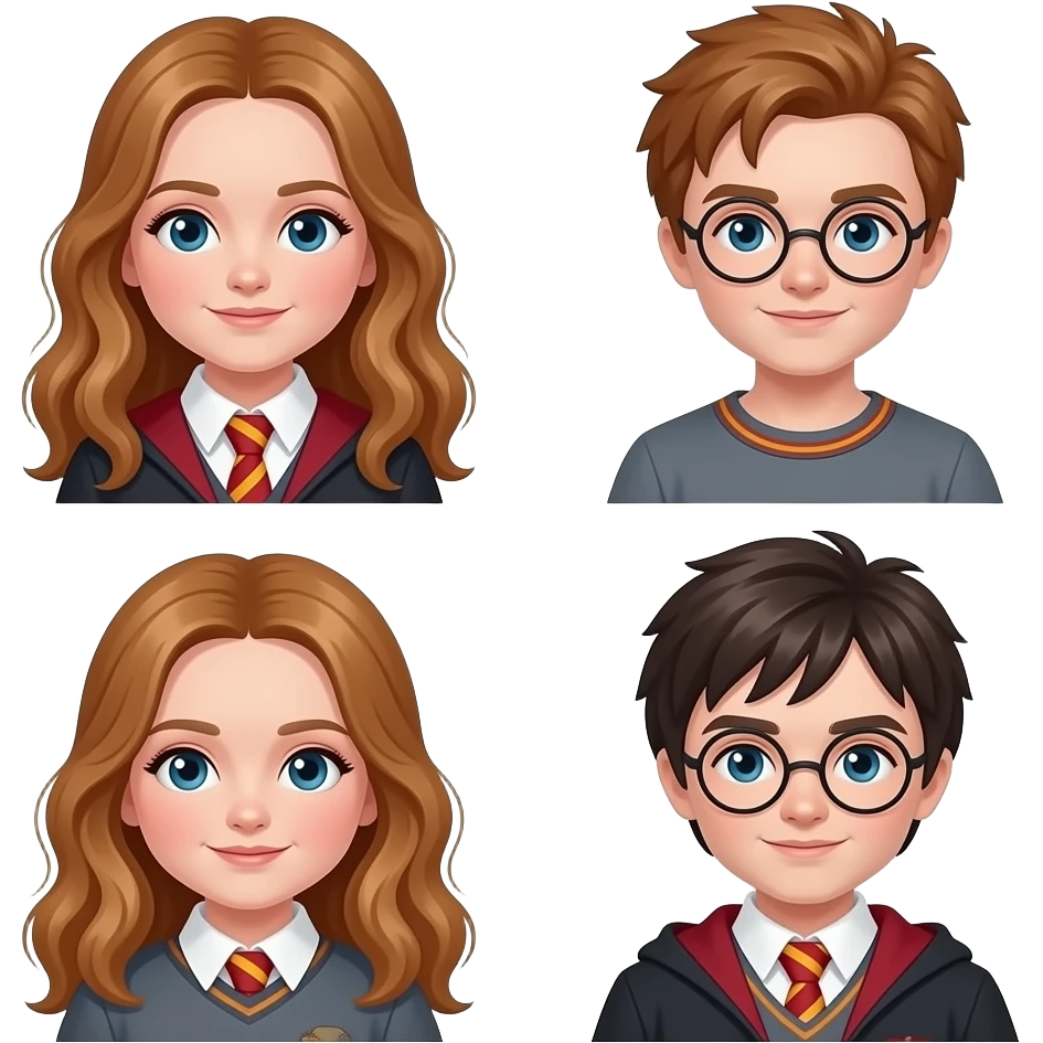 Hermione granger, Ronald Weasley, and Harry Potter emoji