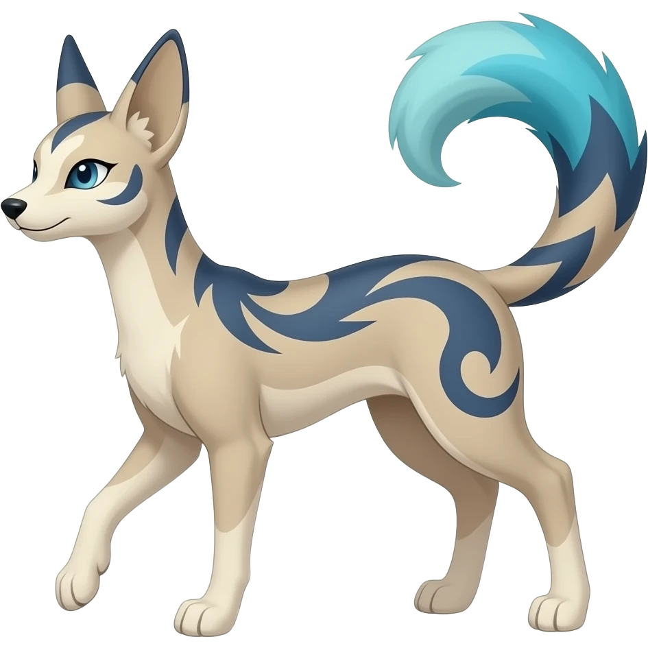 Slim thin lanky elegant oriental feral painted Absol-Litten-Sylveon-hybrid-animal emoji