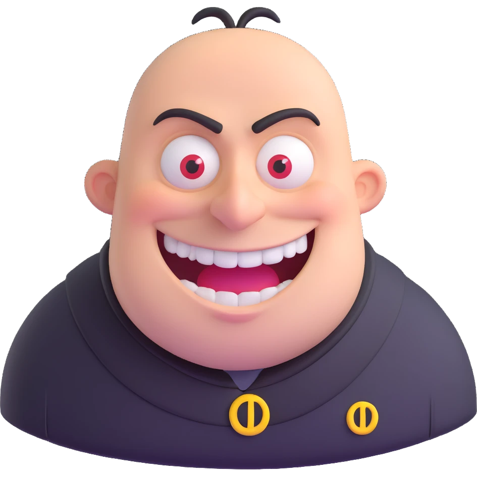 Gru from Despicable Me with his evil grin emoji