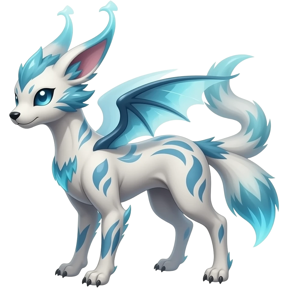 lanky scrawny tall elegant oriental feral painted Asian Absol-Glaceon-Sylveon-fusion-hybrid-creature emoji
