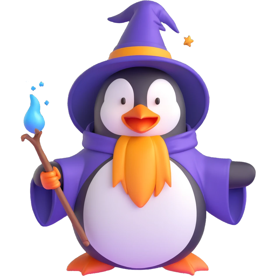 penguin wizard casting a spell emoji