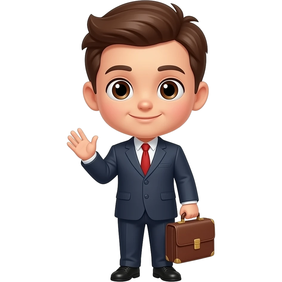 정장 입은 갈색 눈의 소년 상반신만, 옆에 그냥 서류가방 놔둬줘 안 들고 있어도 됨 emoji
