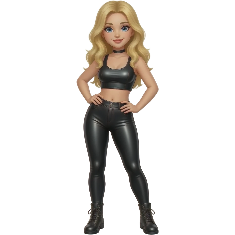 Curvy Blonde girl in latex leggings and black  boots emoji