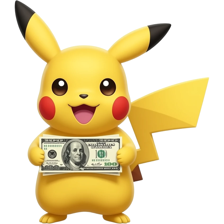 picachu with 100 dollars note emoji