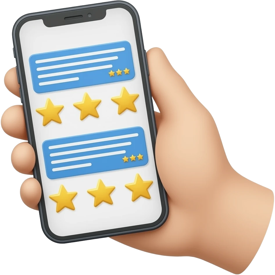 mano revisando mensajes en el tlf testimonios positivos 5 estrellas emoji