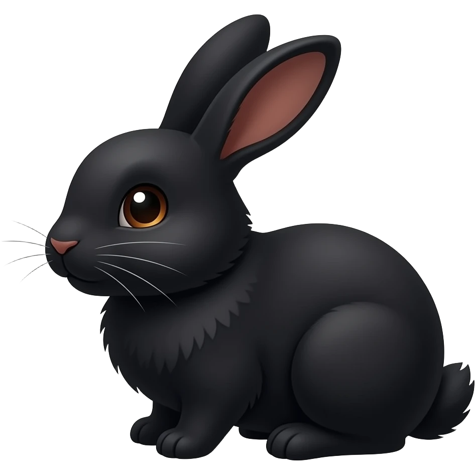 Please make me cute but old black little bunny with a little head tilt emoji