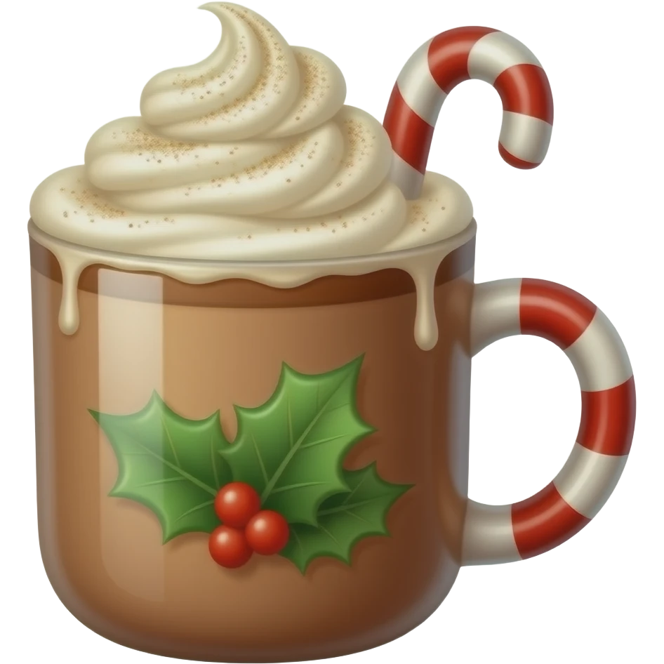 Decorated Christmas mug of hot chocolate with whipped cream and cinnamon emoji