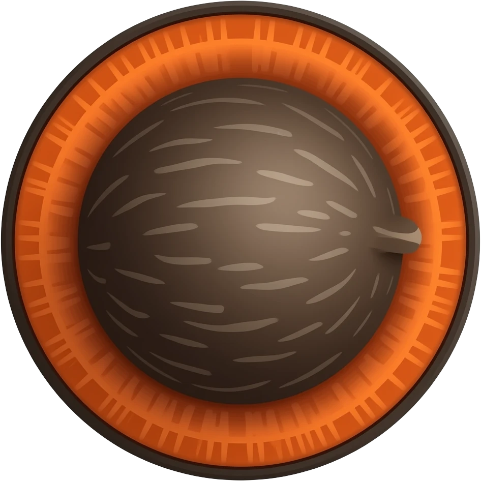 Black Coconut with orange rings around it emoji
