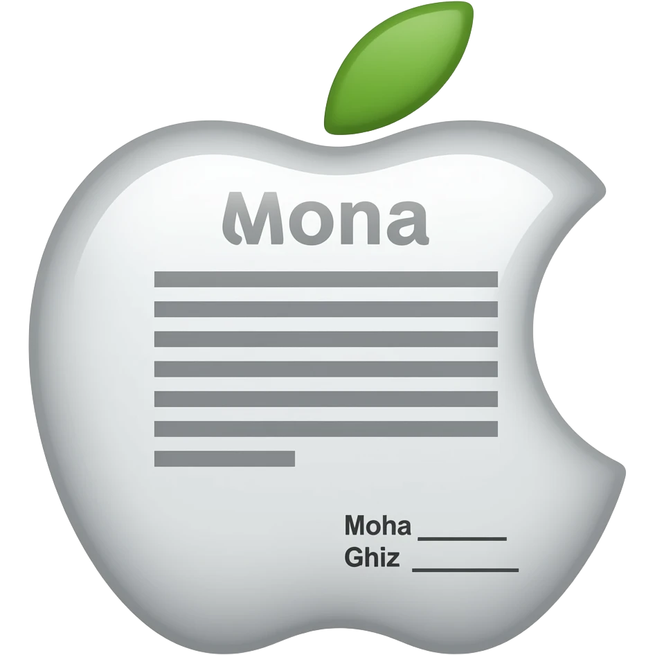 Highly accurate iOS emoji-style sticker of a minimal marriage contract, Apple-like 3D glossy emoji design, simple document with signature lines, clearly showing “Moha” and “Ghiz”, centered, white/transparent background, native iPhone emoji look. emoji